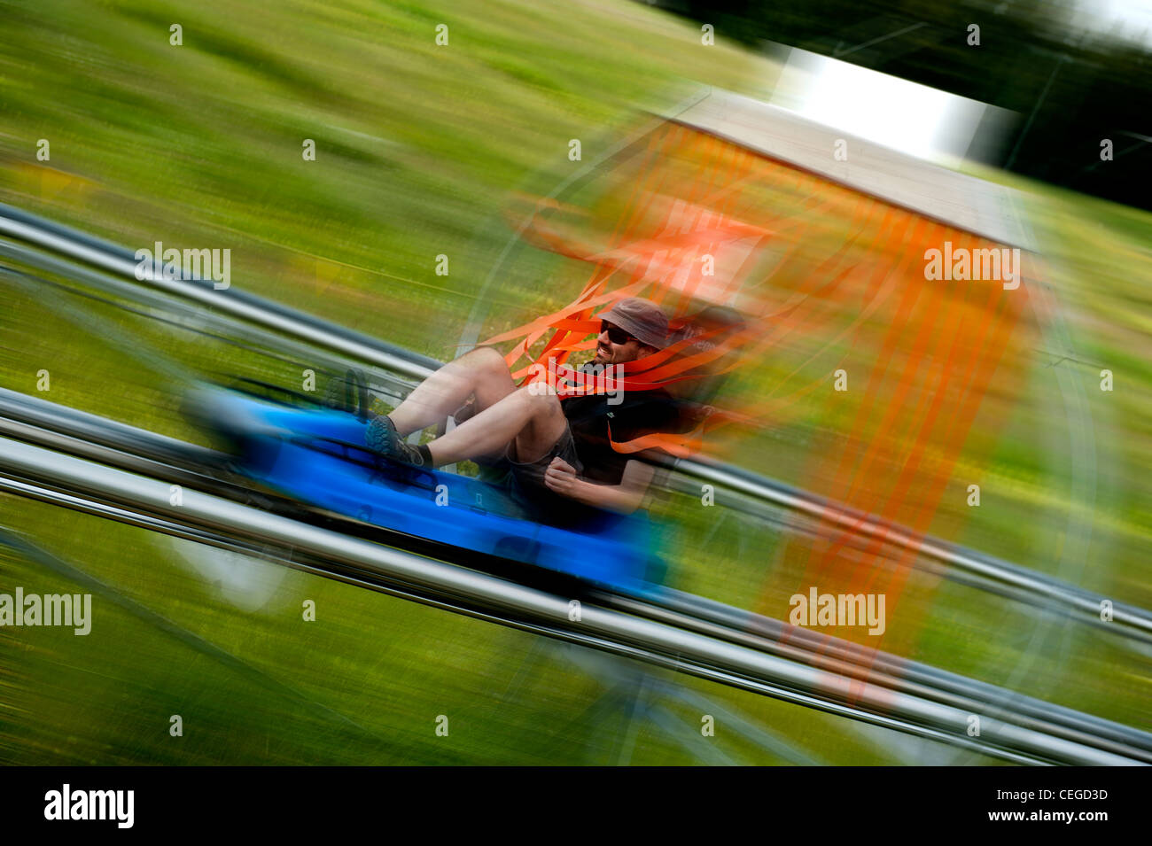 Alpine-Coaster Sommerrodelbahn. Les Saisies Familiendorf Resort. Savoie. Frankreich Stockfoto