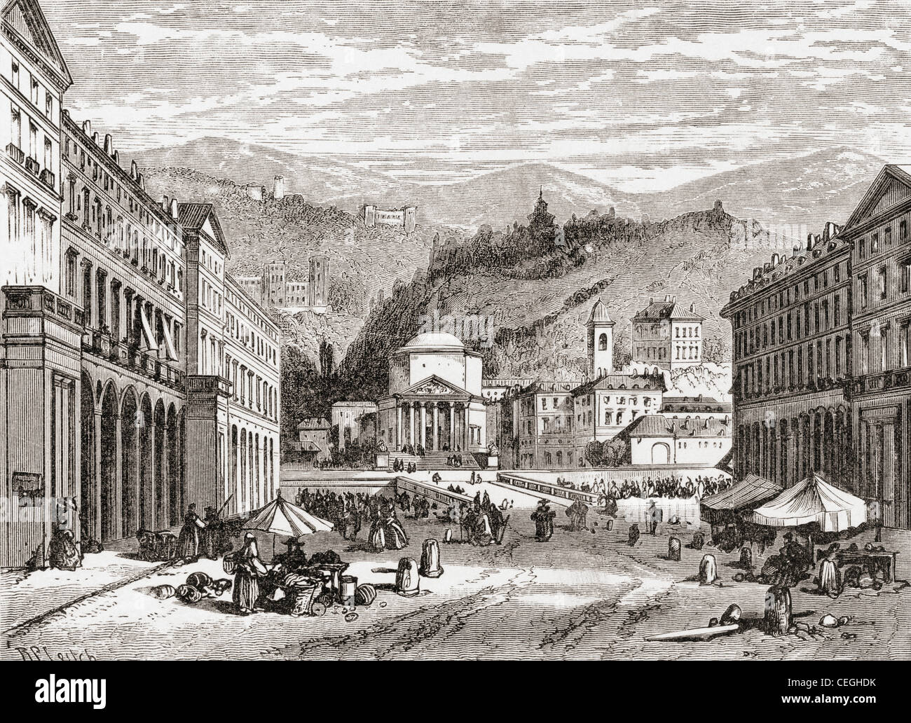 Eine Straße in Turin, Italien im späten 19. Jahrhundert. Vom italienischen Bilder von Reverend Samuel Manning veröffentlicht 1890. Stockfoto