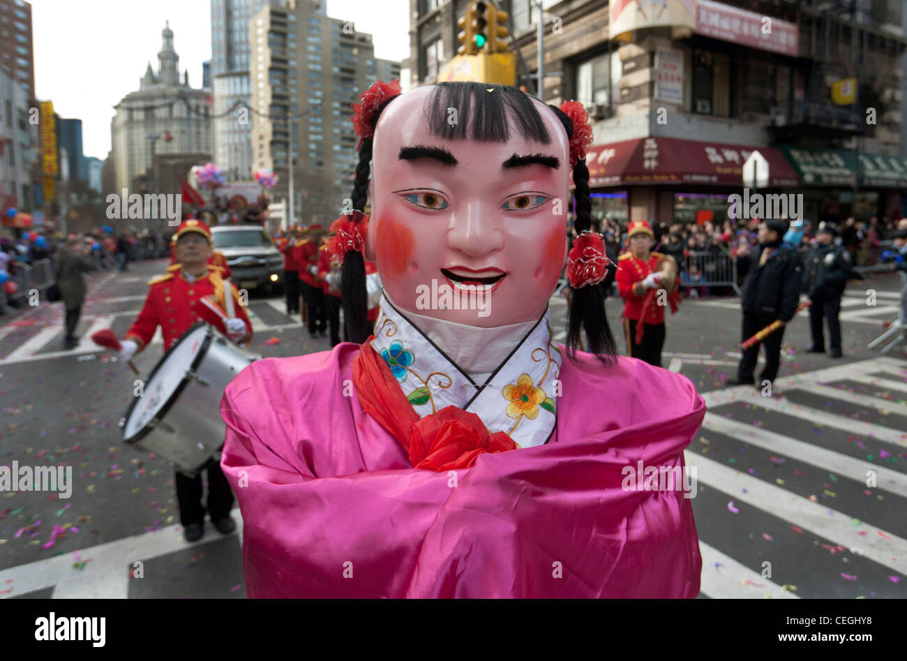 Chinesische Schriftzeichen auf der Neujahrsfeier in New York City Usa Stockfoto