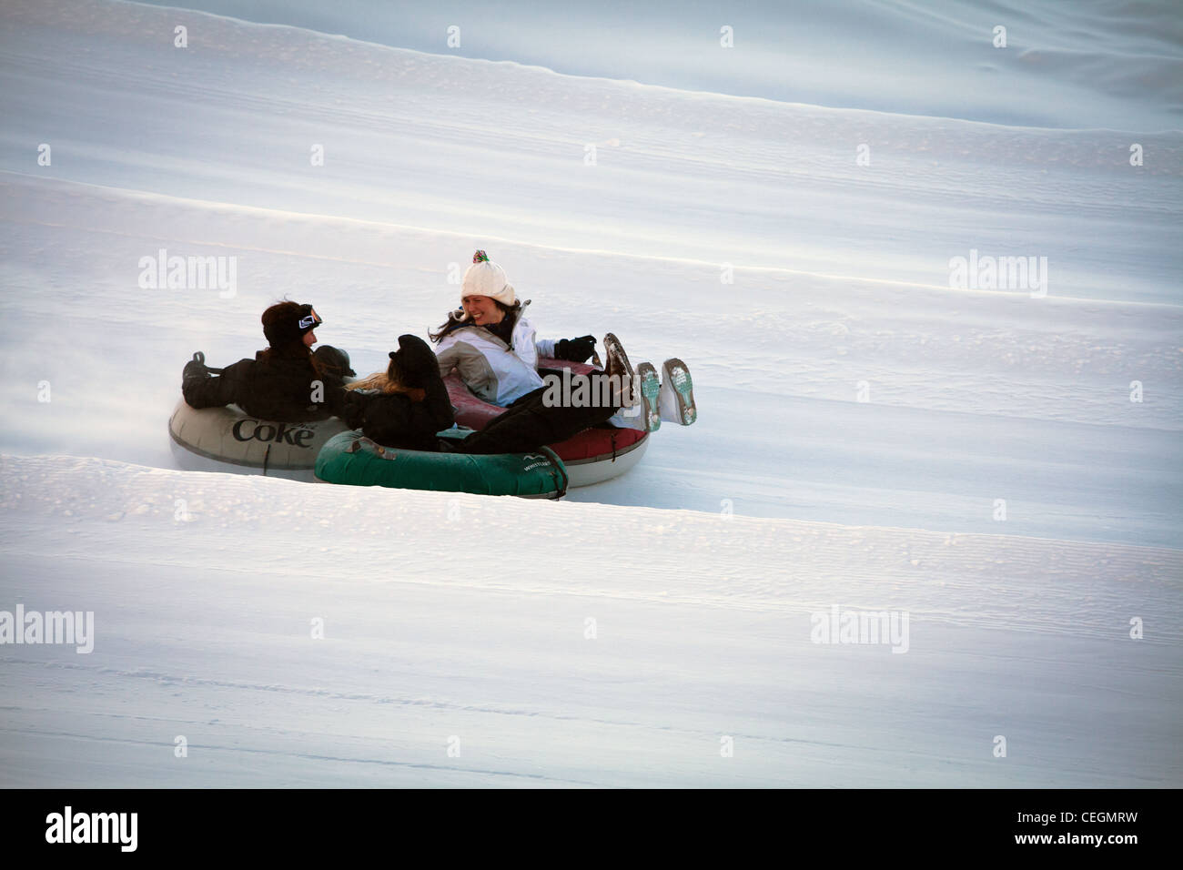 Snow Tubing, Whistler, Kanada Stockfoto