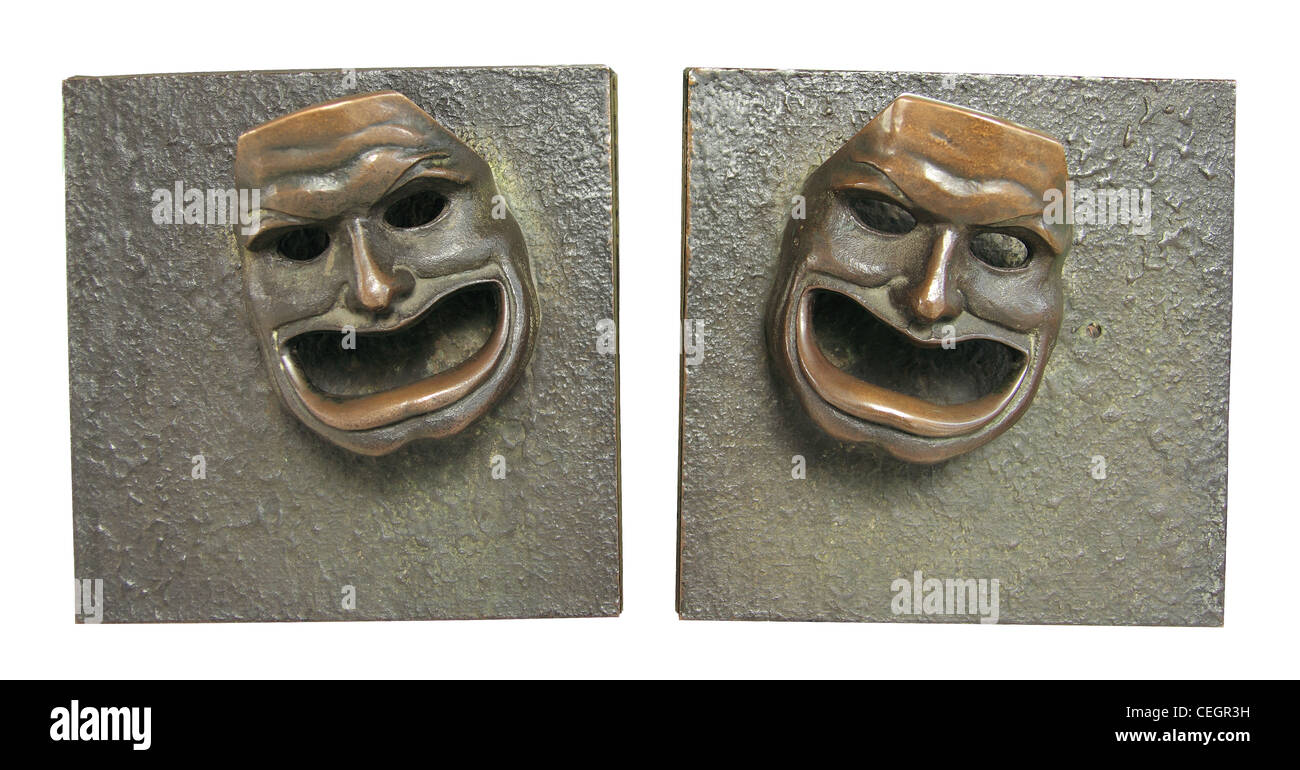 Bronze Theatermasken Stockfoto