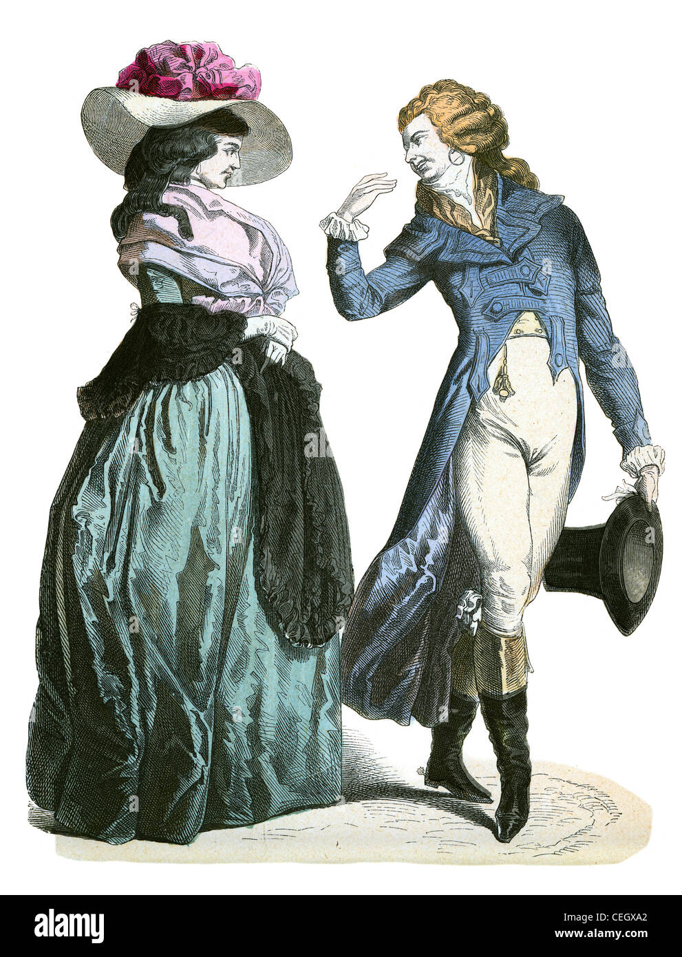 Ein paar in die Mode der deutschen Werther-Periode im 18. Jahrhundert Stockfoto