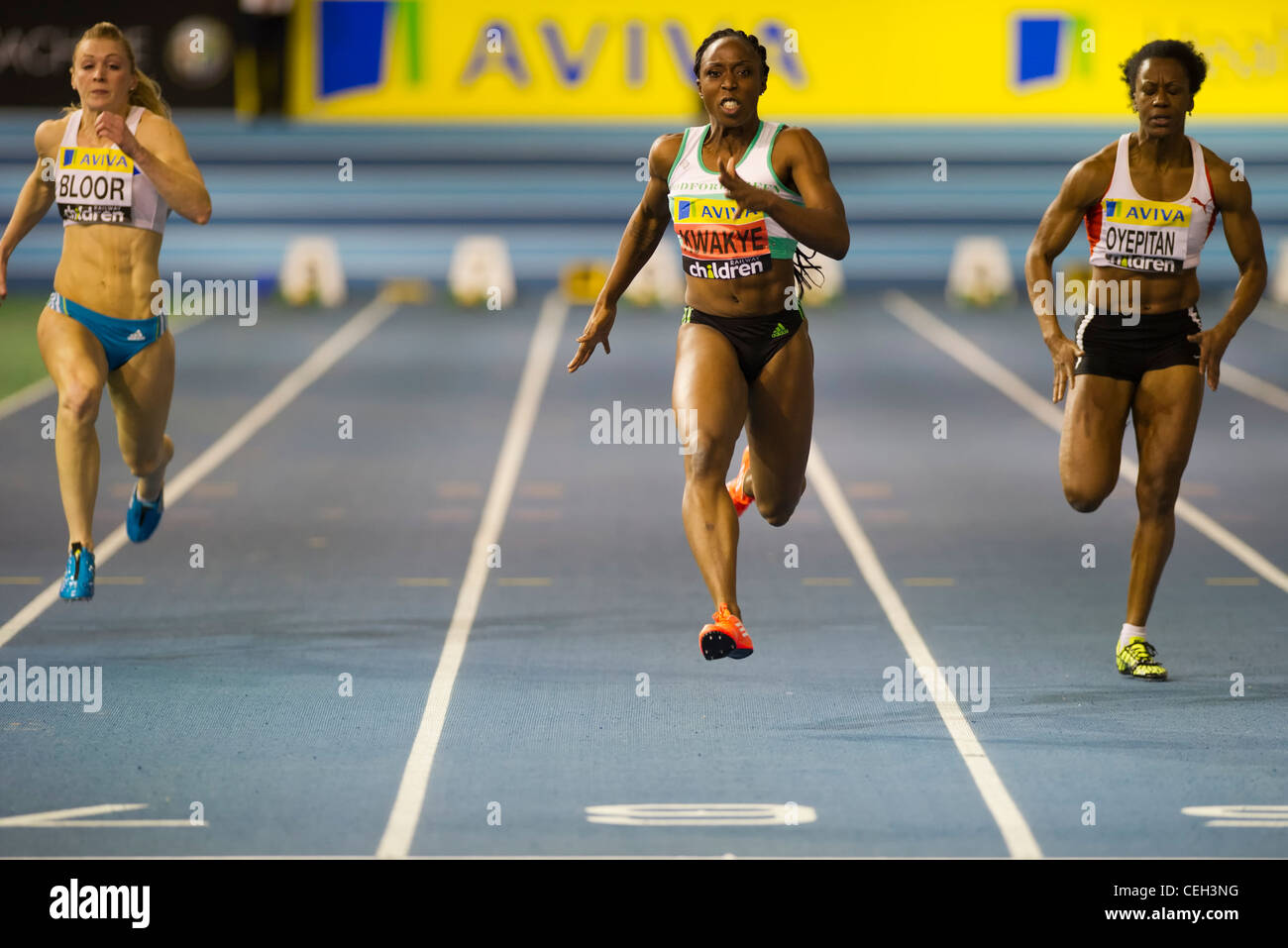Jeanette Kwakye einschalten ihren Weg zum Sieg in der Frauen-60m-Finale in 7,20 während der Aviva Indoor UK Prüfungen und Meisterschaften Stockfoto