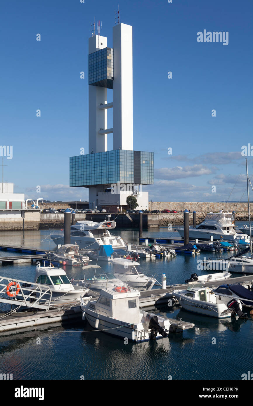 Coruña Coruna Spanien Galicien Checkpoint Strand Boot Marina Nord Port Bau Architektur modern Stockfoto