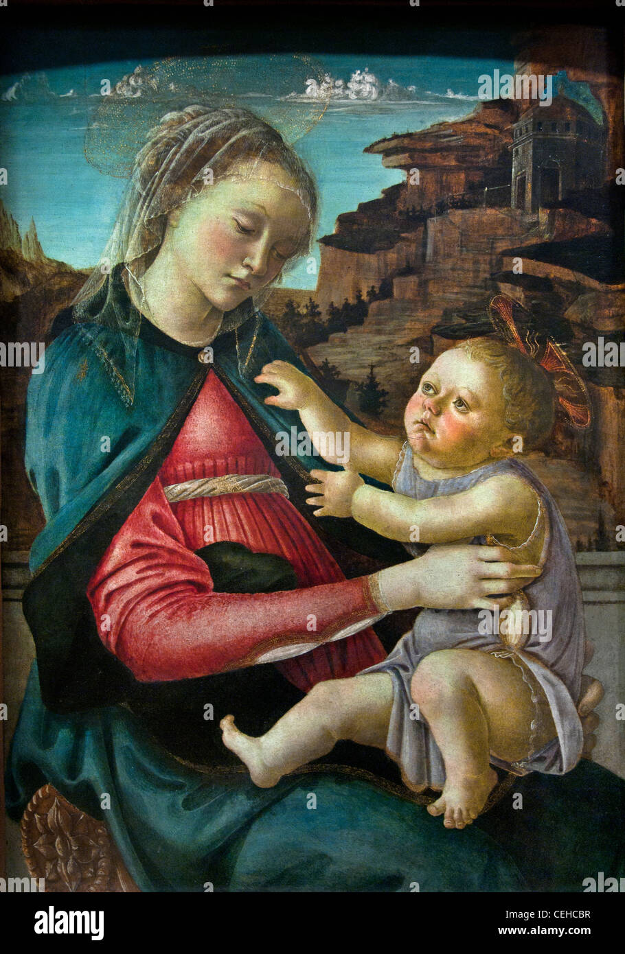 Die Jungfrau und das Kind zwischen Saint Zenobe - La vierge et l'enfant entre Saint Zenobe, 1455, PESELLINO Francesco di Stefano, 1422-1457, Florenz, Italien Stockfoto