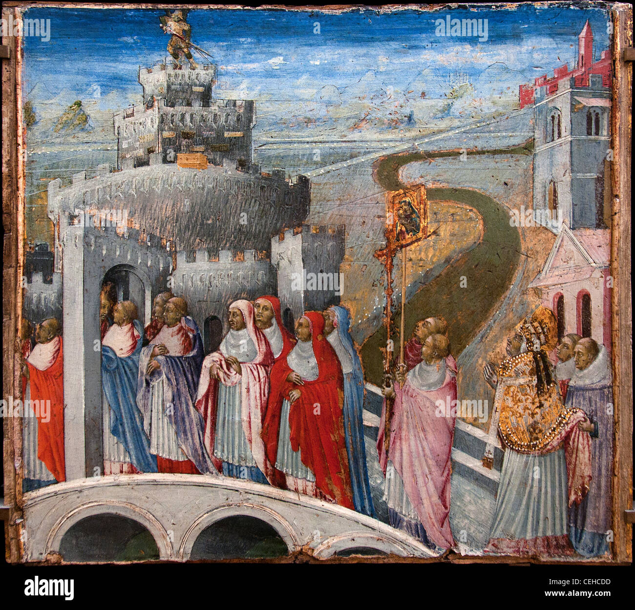 Die Prozession von St. Gregory - La Prozession de Saint Gregoire au Chateau Saint Ange 1465 Giovanni di Paolo Italien Italienisch Stockfoto
