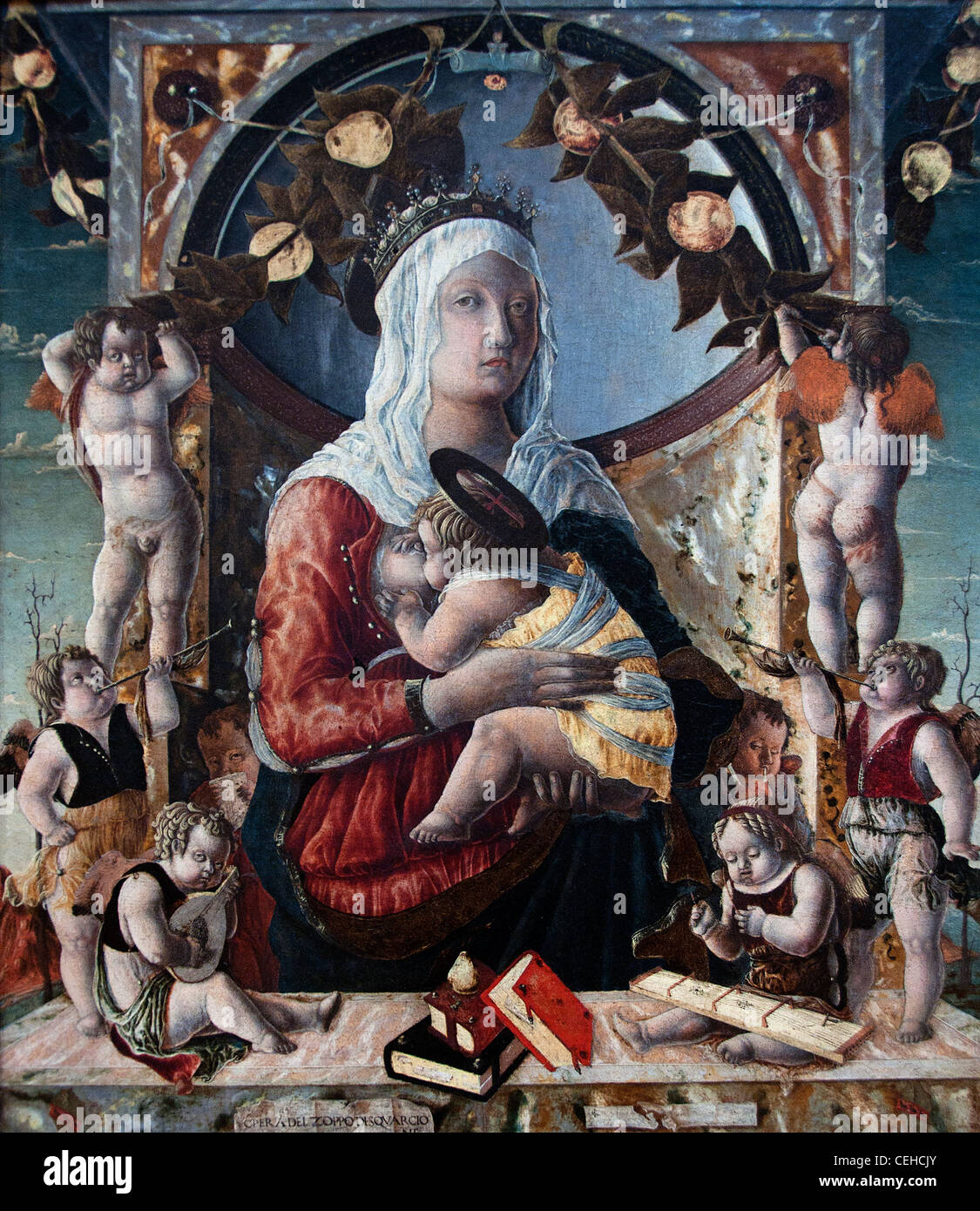 Jungfrau und Kind mit acht Engeln La Vierge et L'enfant Entoures de Huit Anges 1455 LO Zoppo Marco d Antonio di Ruggero Stockfoto