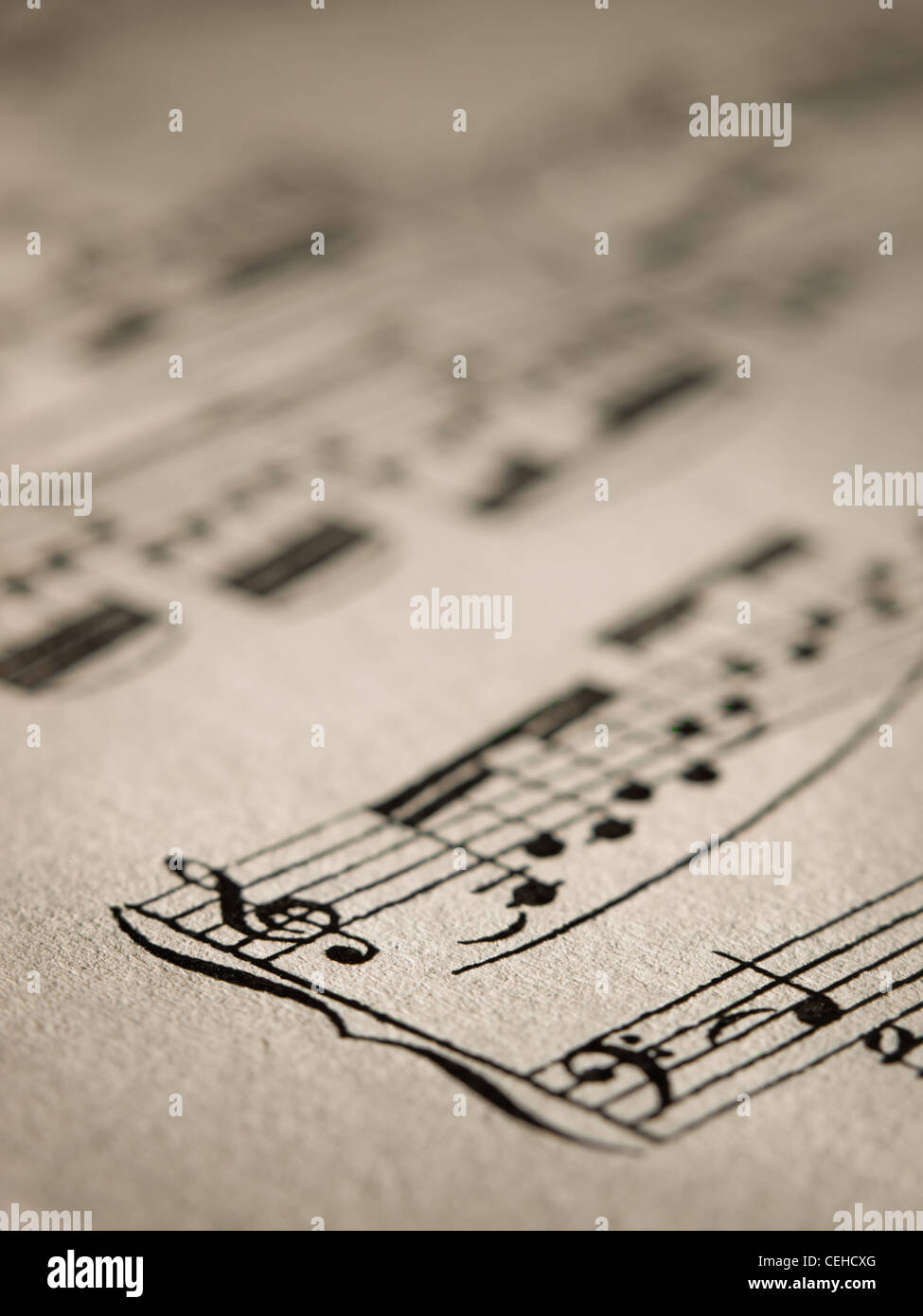 Blatt von Musiknoten, Closeup, für Musik, Melodie-Themen Stockfoto