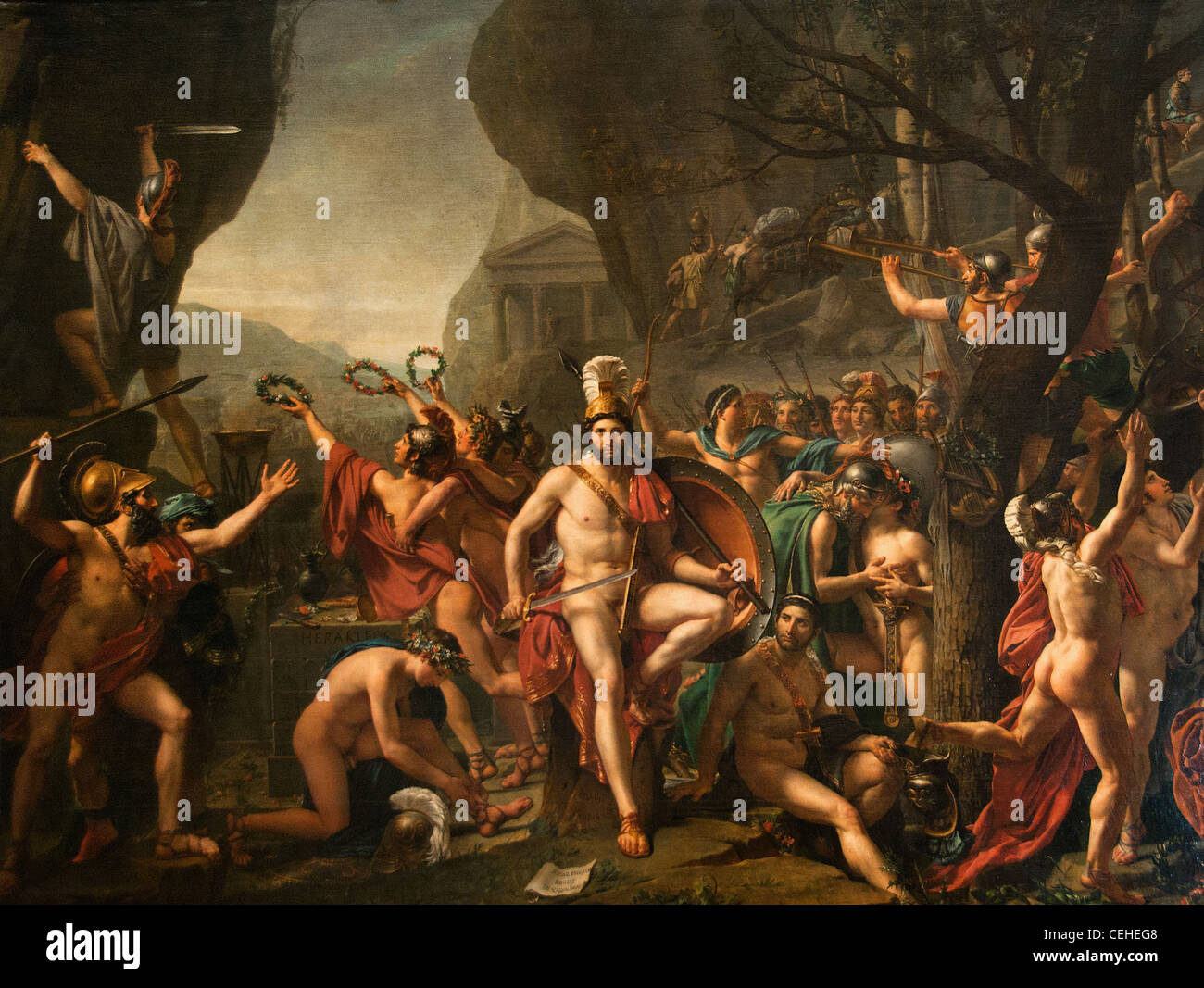 Leonidas ich König von Sparta Schlacht bei Thermophylae 480 v. Chr. durch Jacques, 1814 französischen Malerei Perserkriege Stockfoto