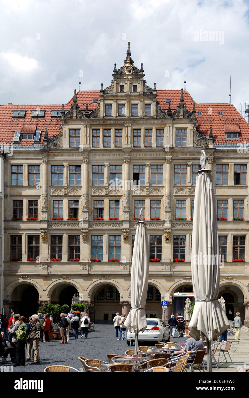 Neues Rathaus am unteren Marktplatz von Görlitz. Stockfoto