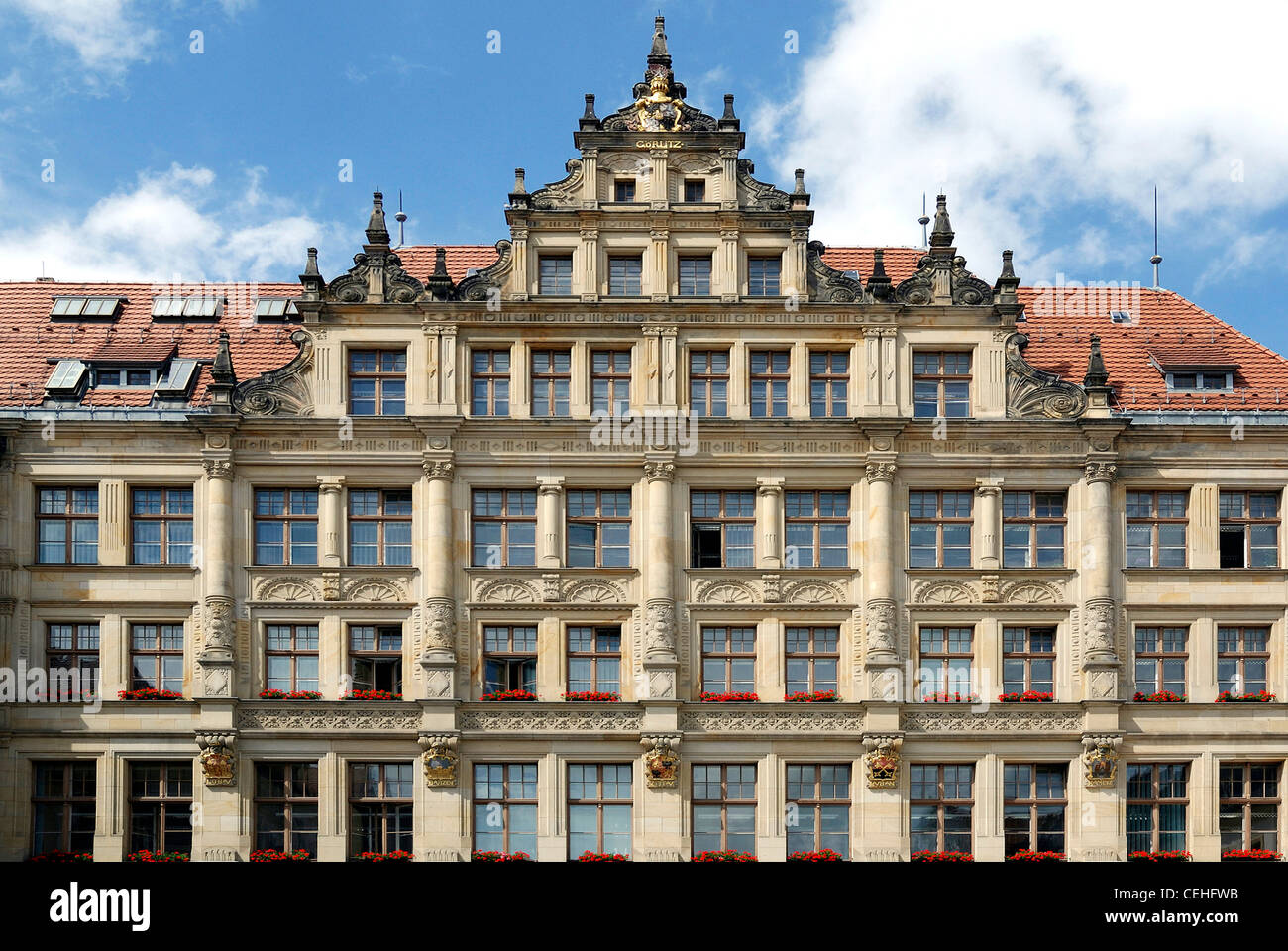 Neues Rathaus am unteren Marktplatz von Görlitz. Stockfoto