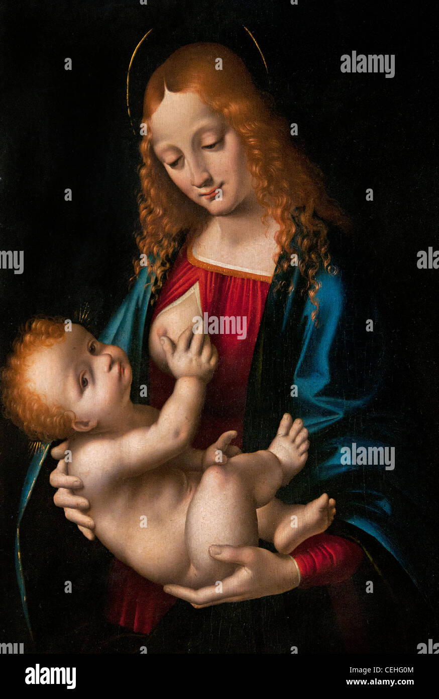 Die Jungfrau stillen das Kind von Marco d'Oggiono 1470 1549 italienischen Renaissance Maler Chef Schüler von Leonardo da Vinci Stockfoto