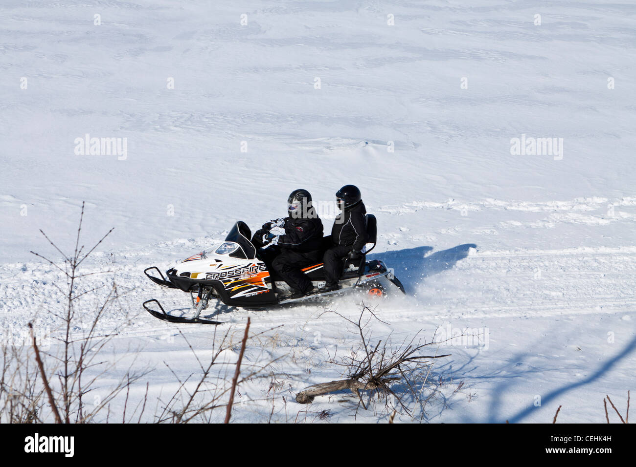 Motorschlitten am St.-Lorenz-Strom Stockfoto