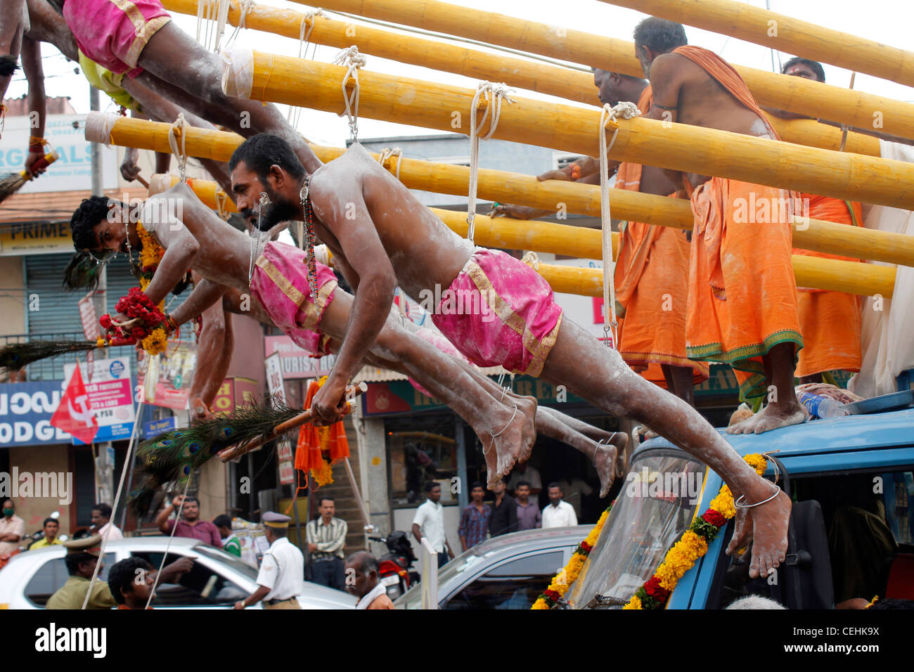 Garudan Thookkal, eine religiöse Praxis in Thiruvananthapuram, Kerala, Indien. Stockfoto