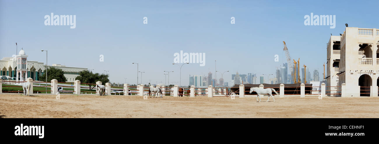 Ein Blick auf die Pferdekoppel vor administrativen Palast des Emirs in zentralen Doha, Katar, Stockfoto