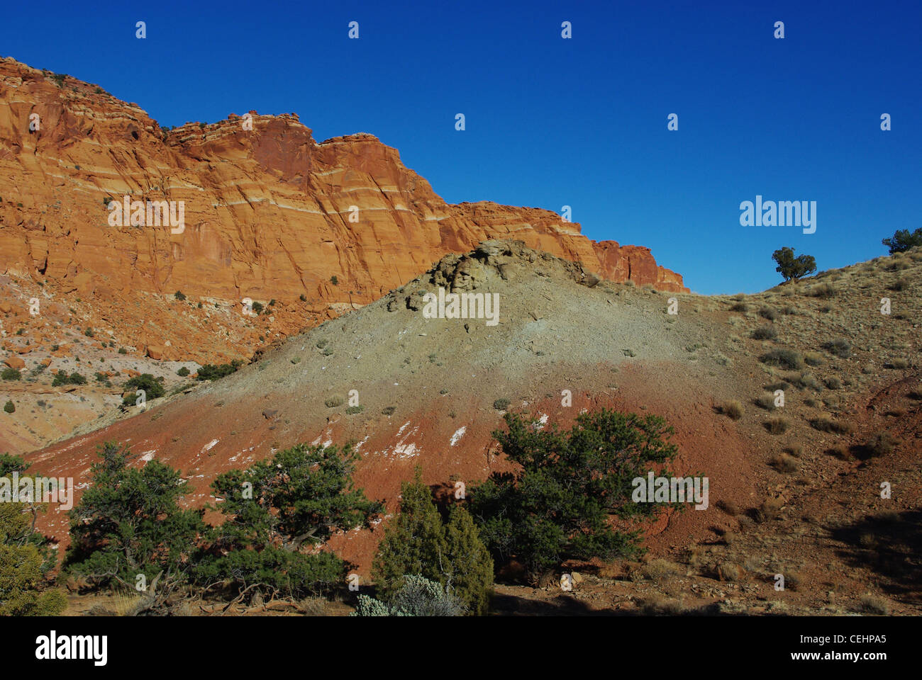 Grün, rot, grau, Orange, blau, Capitol Reef National Park, Utah Stockfoto