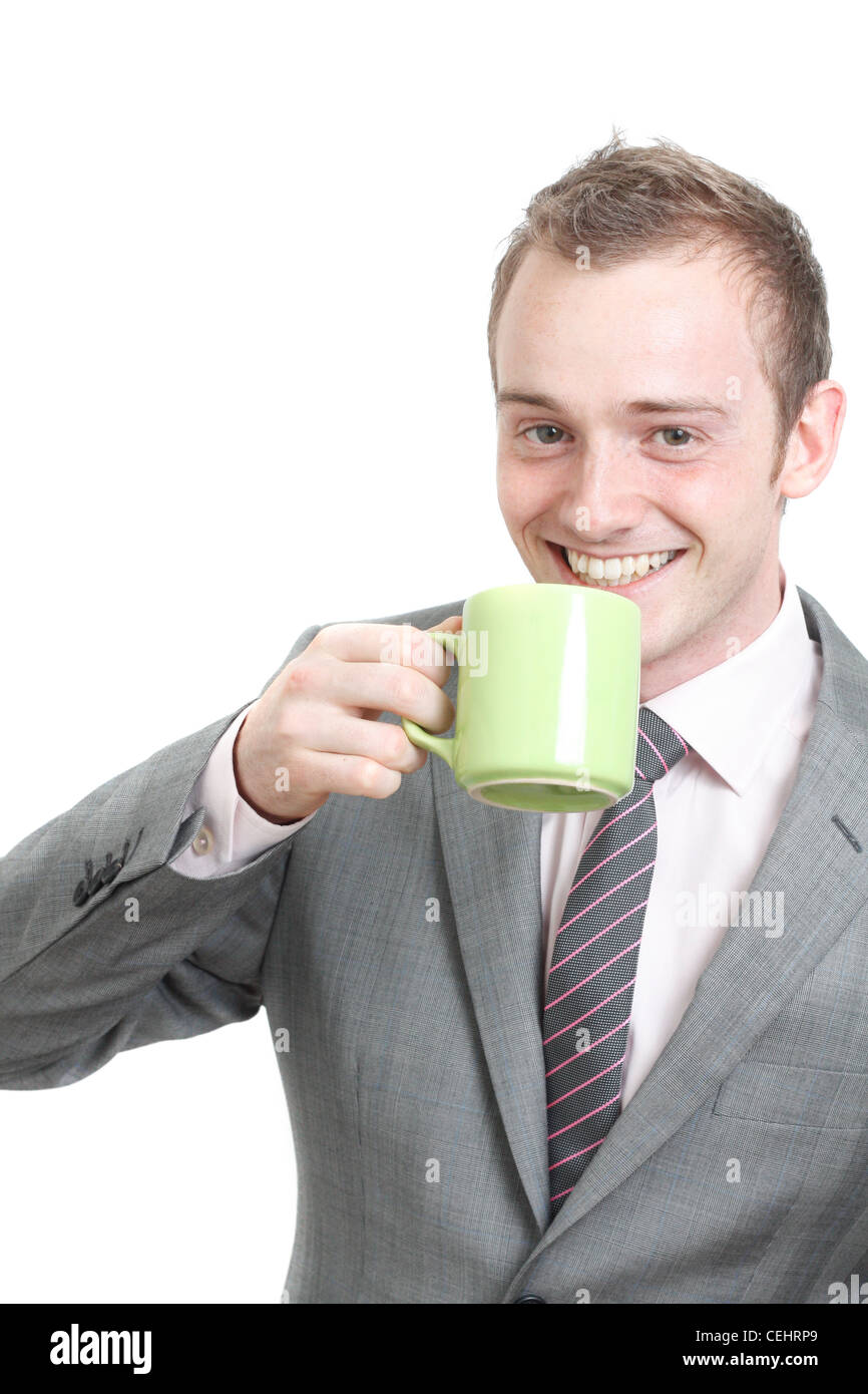 Business-Mann trinkt seinen Kaffee Stockfoto