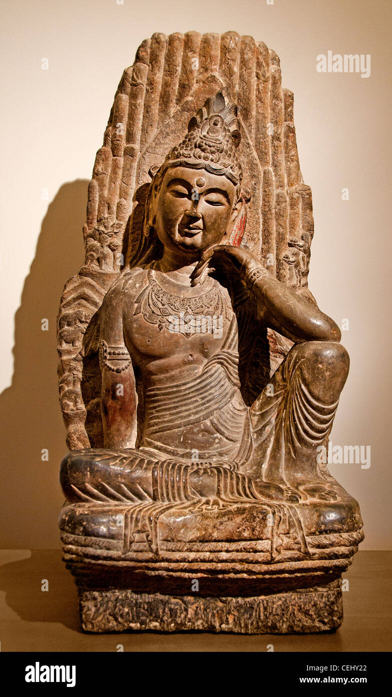 Der Bodhisattva sitzt auf Berg Potalaka Kalkstein Sung Dynastie 960-1269 n. Chr. Calaire China chinesische Stockfoto