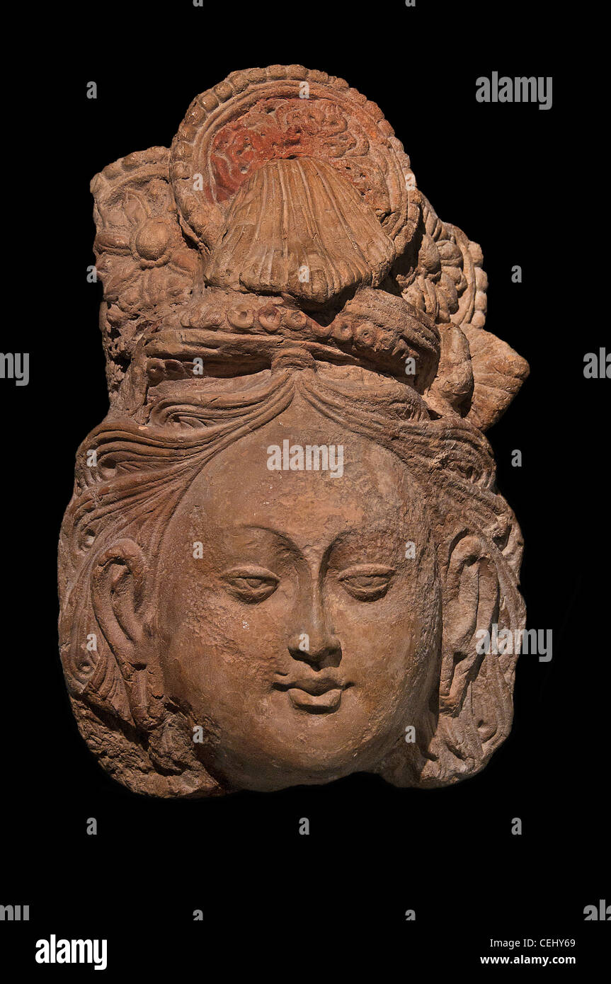 Kopf Bodhisattva Tumshug Toqquz wachsen bis Tempel B Xinjiang 6. / 7. Jahrhundert China Chinesisch Stockfoto