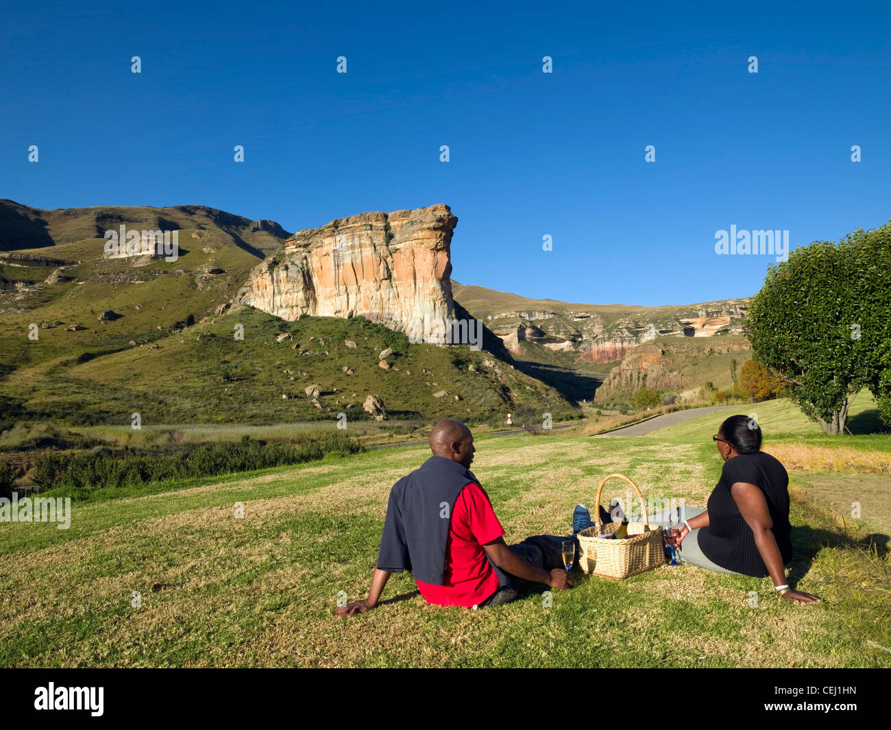 Paare, die ein Picknick, Golden Gate National Park, Free State Province Stockfoto