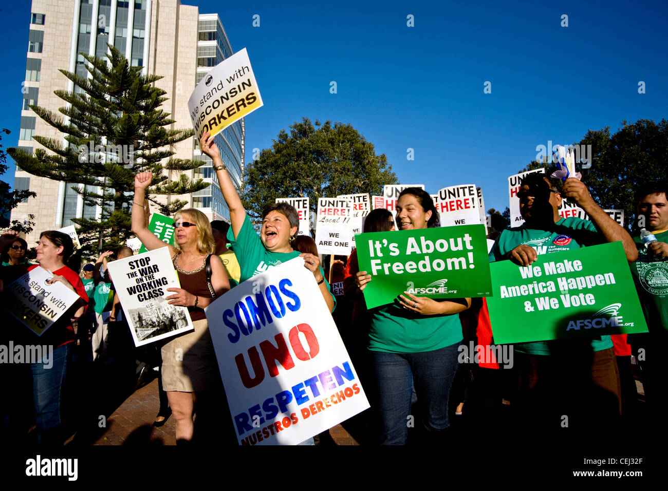 American Federation of State, County und städtische Arbeiter (AFSCME) Gewerkschaft Rallye in Santa Ana, Kalifornien Stockfoto
