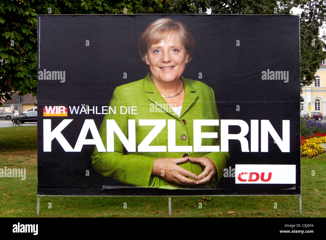 Wahlplakat der deutschen Partei CDU für Angela Merkel zur Bundestagswahl 2009. Stockfoto