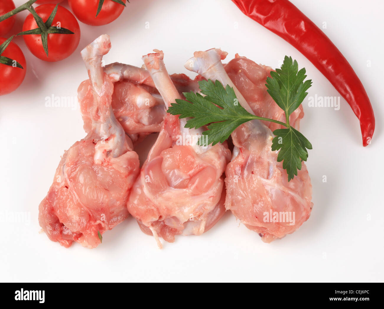 Rohes Huhn ohne Haut Drumsticks - Corn Flake Hähnchen Rezept 1 Stockfoto