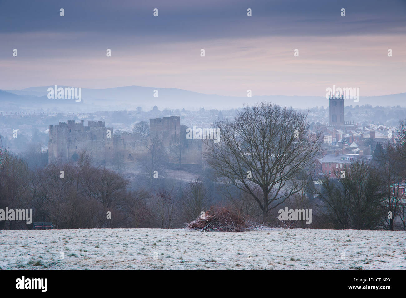 Winter-Dawn, Ludlow, Shropshire Stockfoto