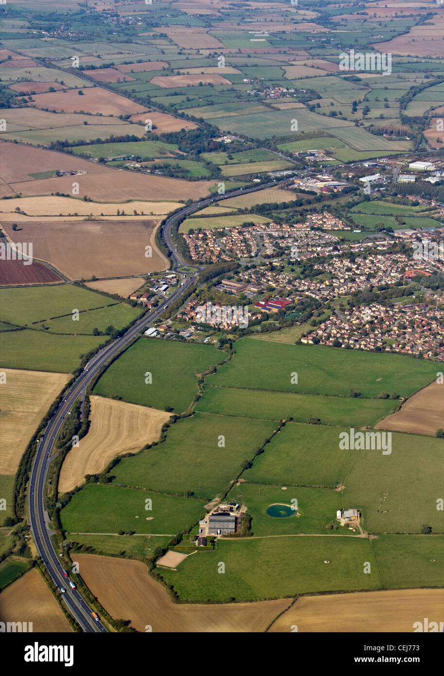 M40 Autobahn aus der Luft in der Nähe von Banbury. Stockfoto