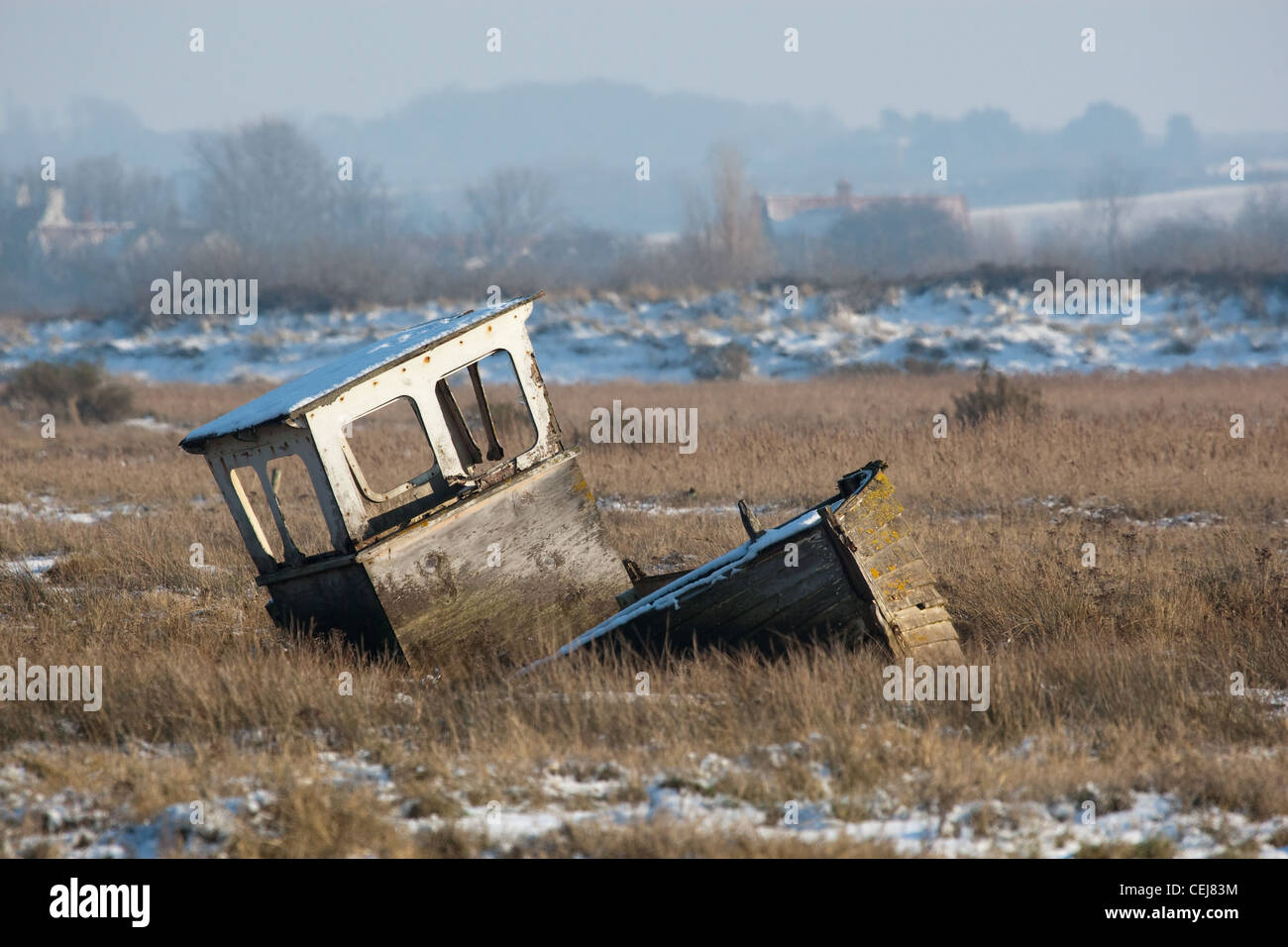 Verlassene Boot auf Dornweiler Sümpfe, Norfolk Stockfoto