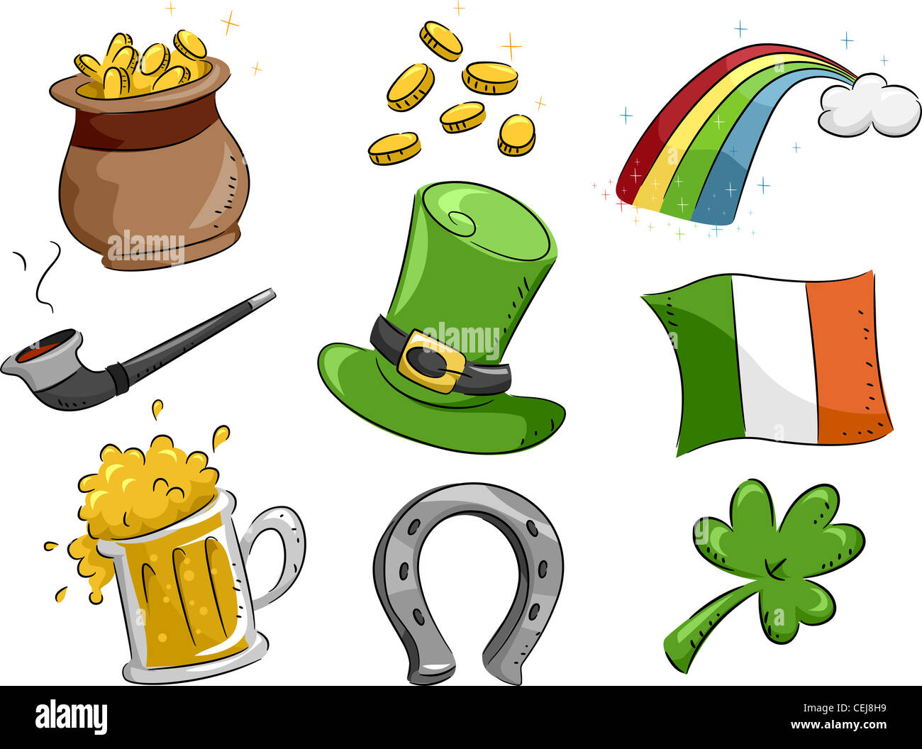 Abbildung mit Icons mit eine St.-Patrick's-Day-Thema Stockfoto