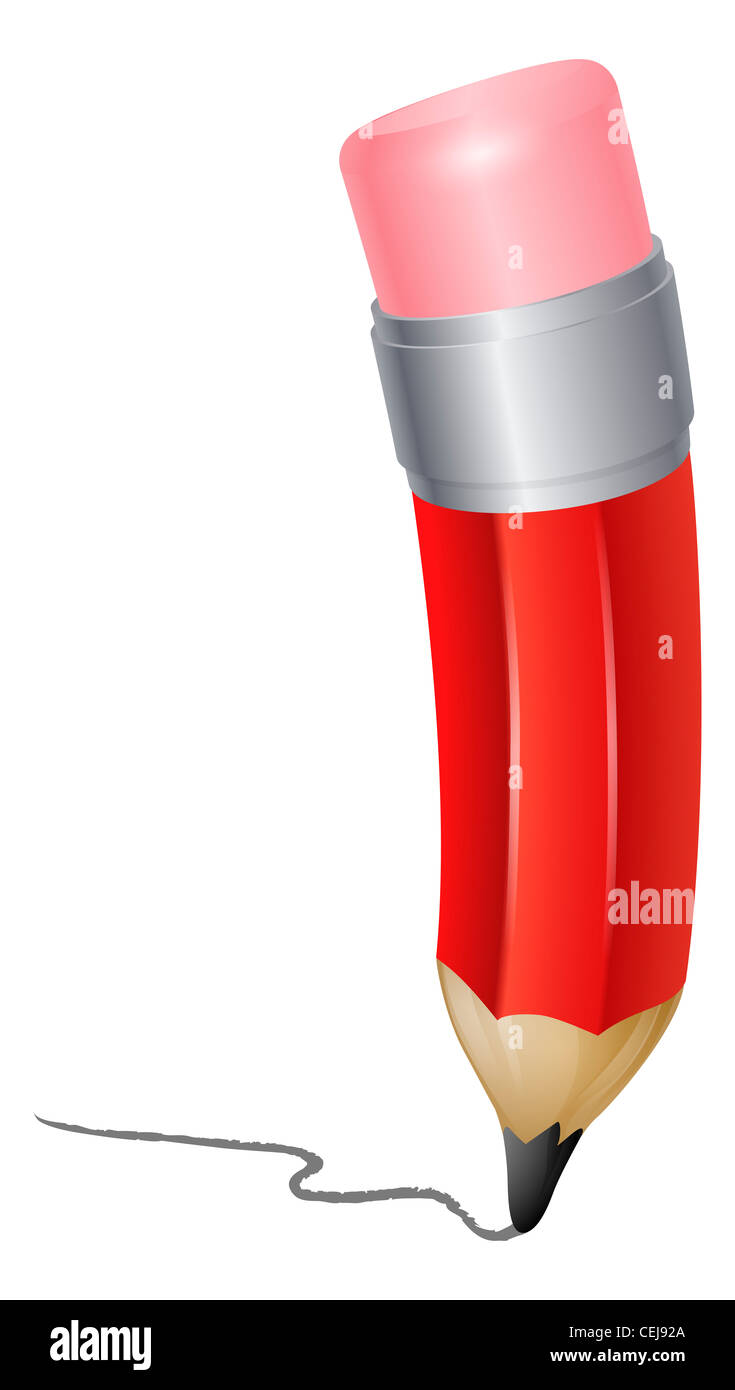 Abbildung eines roten Cartoons Bleistift schreiben Stockfoto