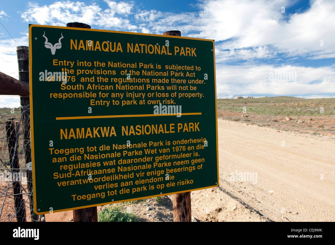 Schild am Eingang zum Namaqualand National Park, Northern Cape Stockfoto