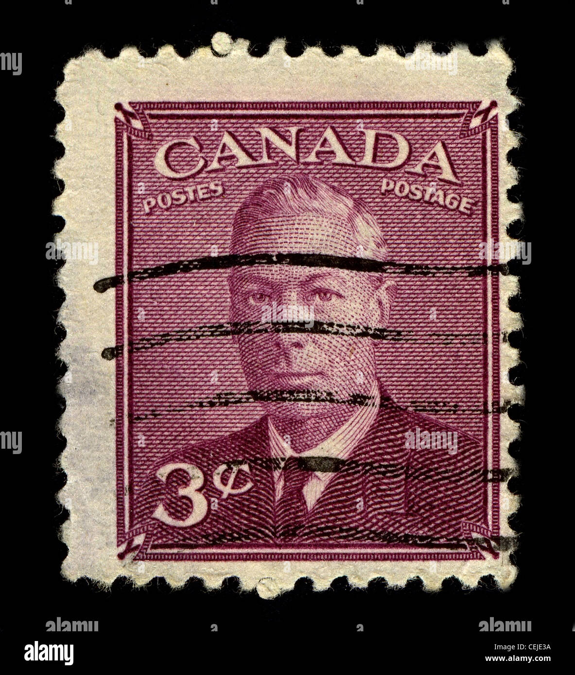 Kanada-ca. 1950:A Stempel gedruckt in Kanada zeigt Bild von George VI war König des Vereinigten Königreichs und der Besitzungen des britischen Commonwealth vom 11. Dezember 1936 bis zu seinem Tod, um 1950. Stockfoto