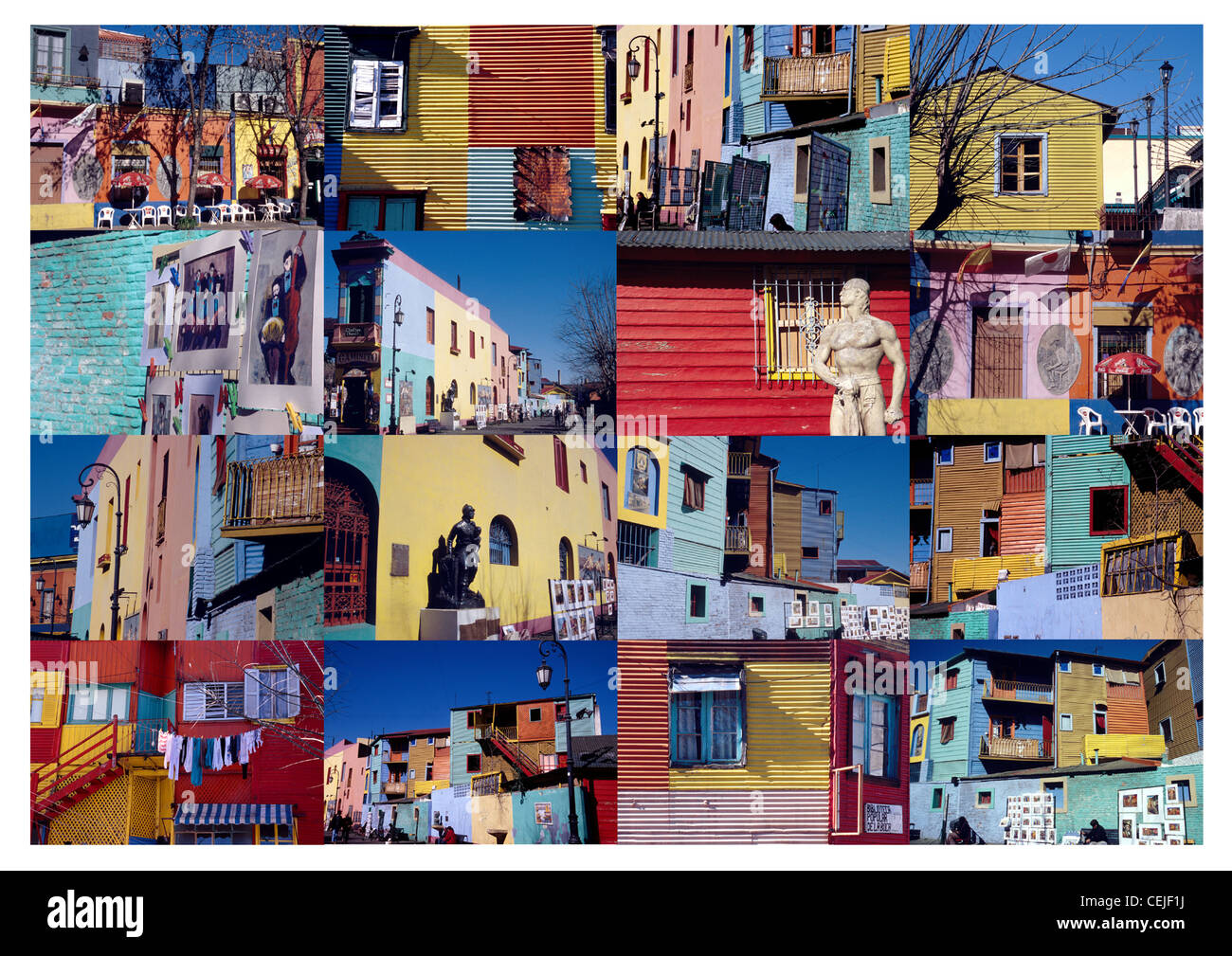 Collage aus der bunten Architektur der Region La Boca in Buenos Aires, Argentinien, Südamerika Stockfoto