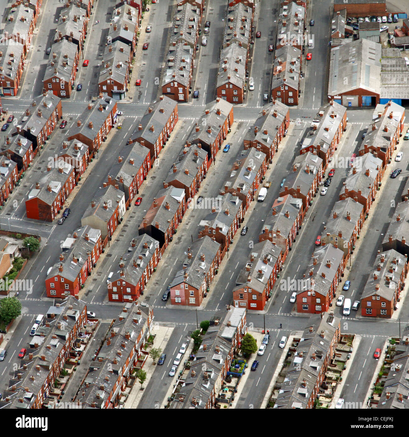 Luftaufnahme von Back-to-Back-Wohnungen in Leeds, West Yorkshire Stockfoto