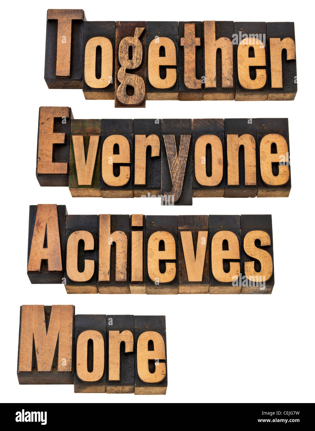 TEAM - zusammen jeder mehr erreicht - Teamwork und Zusammenarbeit Konzept - eine Collage aus isolierte Wörter Stockfoto