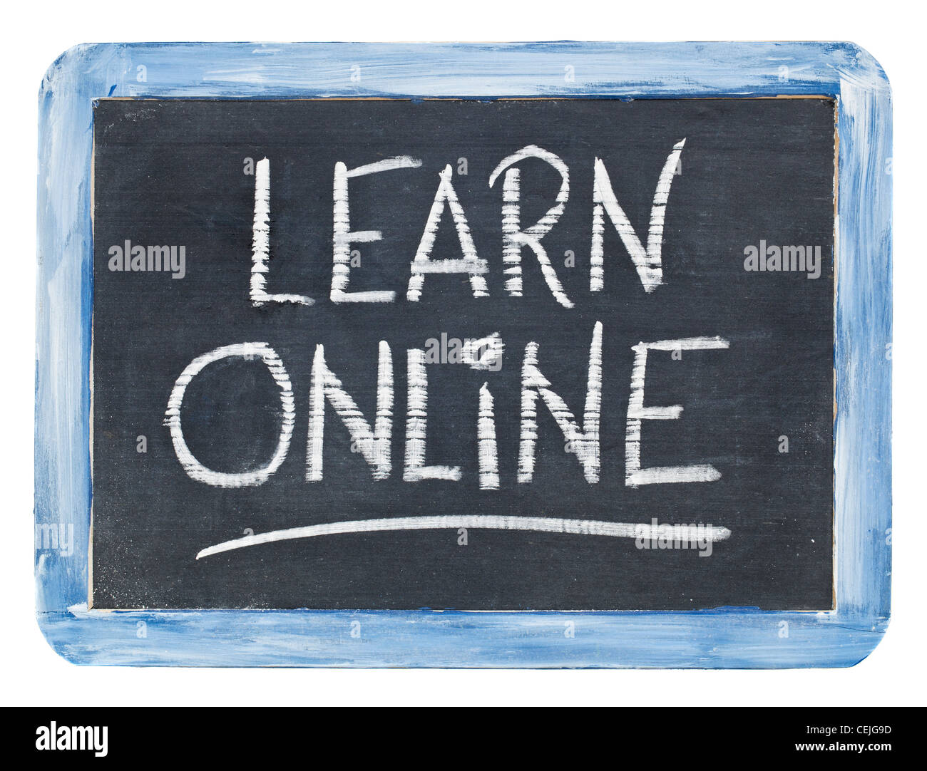 Lernen Sie Online-Zeichen - weiße Kreide Handschrift auf einer kleinen Retro-Schiefer-Tafel Stockfoto