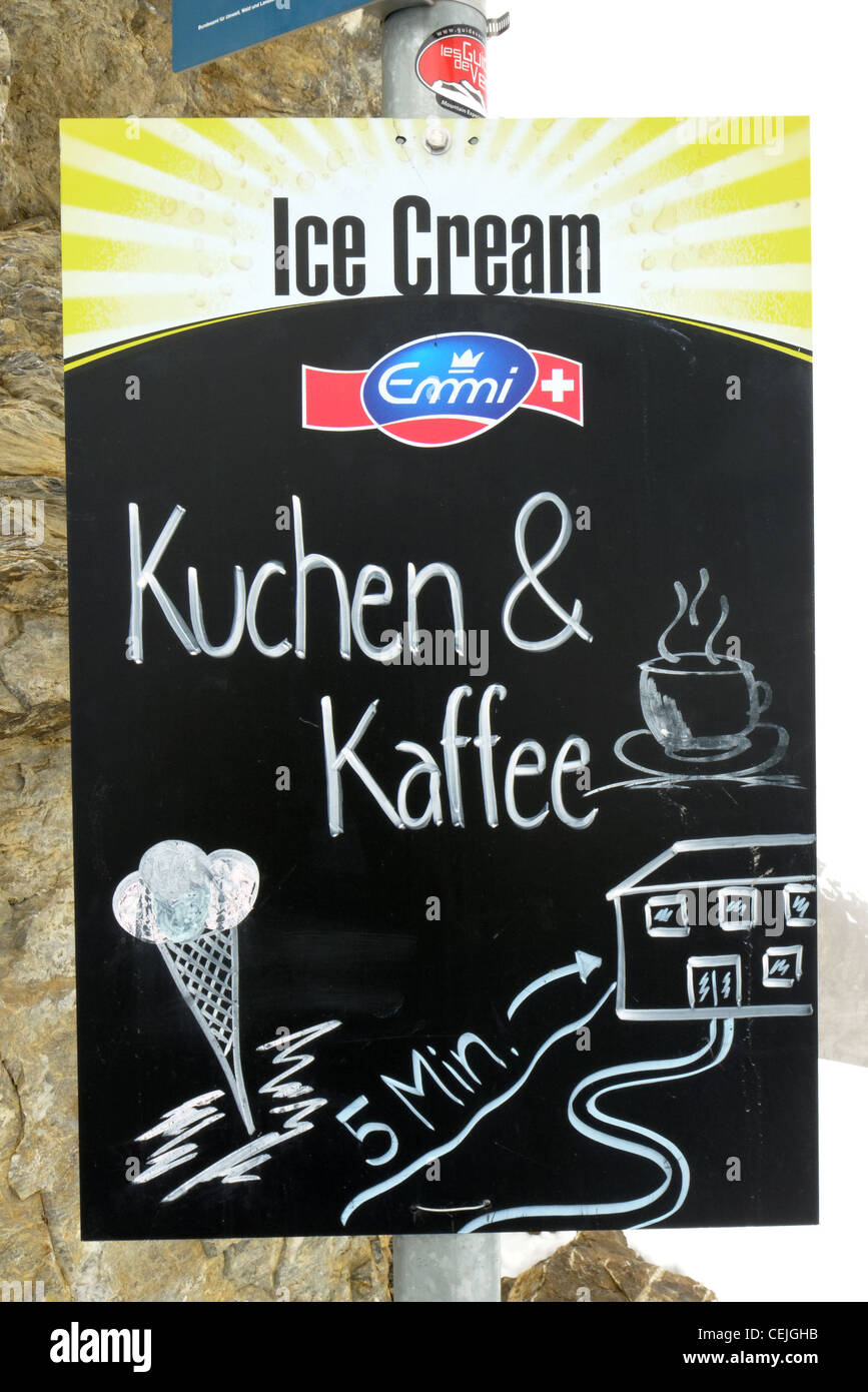 Berg-Restaurant und Café-Schild Schweiz Stockfoto