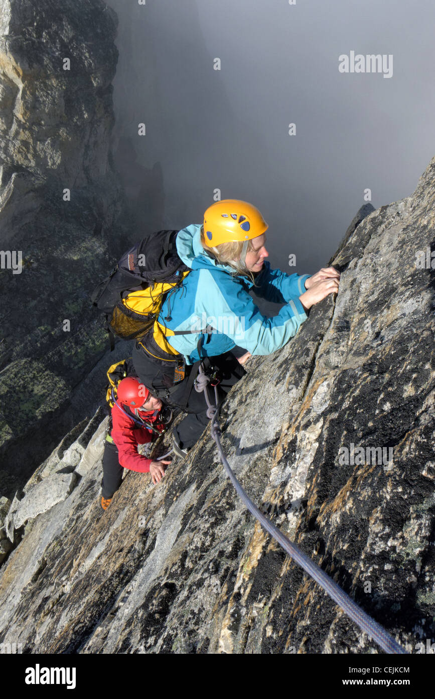 Alpine Kletterer auf dem Dri Horlini Schweiz Stockfoto