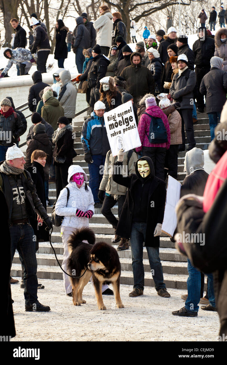 Demonstranten gegen das Anti-Counterfeiting Trade Agreement in Tallinn, Estland Rallyesport Stockfoto