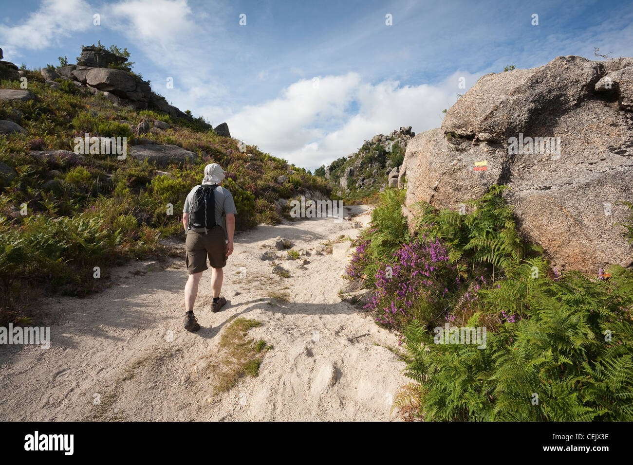 Menschen wandern entlang der Pedra Bela Trail - Gerês Nationalpark Peneda-Gerês, Braga District, Norte Region, Portugal Stockfoto