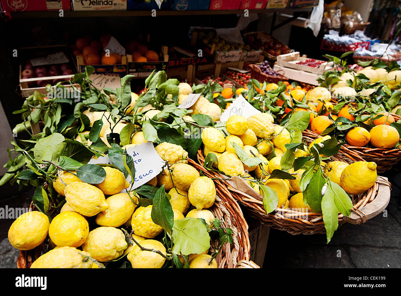 Zitronen für den Verkauf auf Markt Sorrent Italien Stockfoto