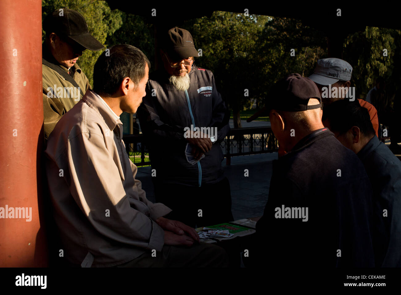 Menschen Spielkarten in der Temple of Heaven Stockfoto