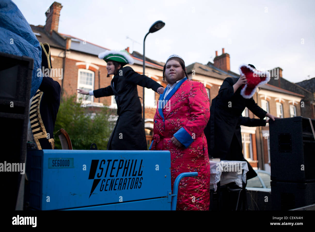 Purim feiern in Stamford Hill in der chassidischen jüdischen Gemeinde Stockfoto