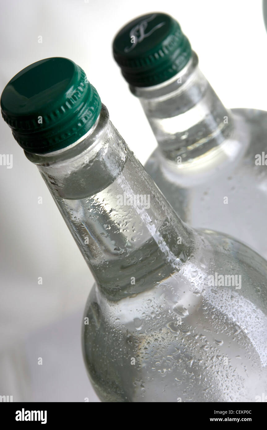 Stillleben-Schuss von zwei Klarglas Flaschen Wasser Stockfoto