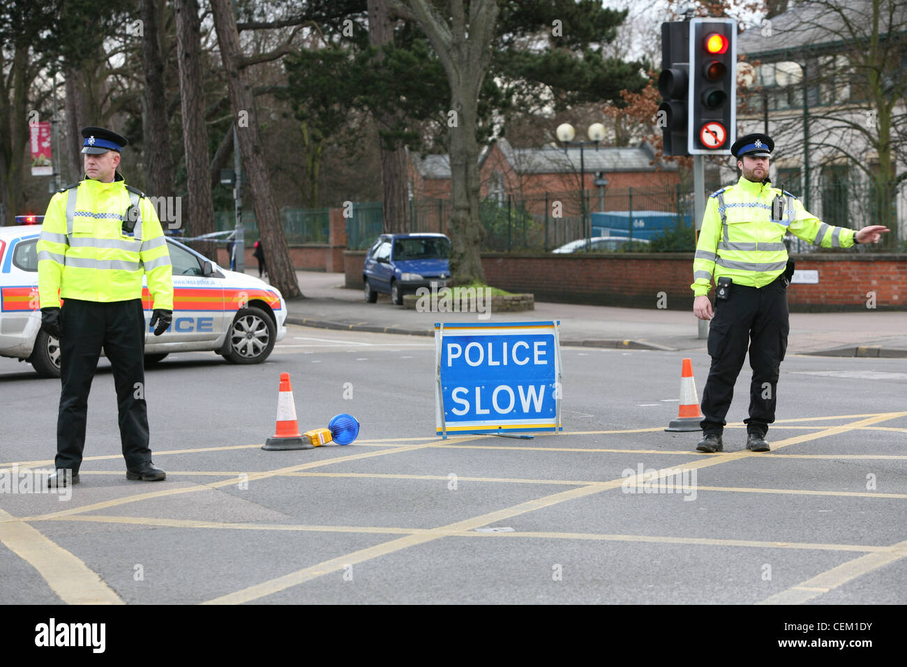 Leicestershire Polizei enge Straße nach Unfall Stockfoto