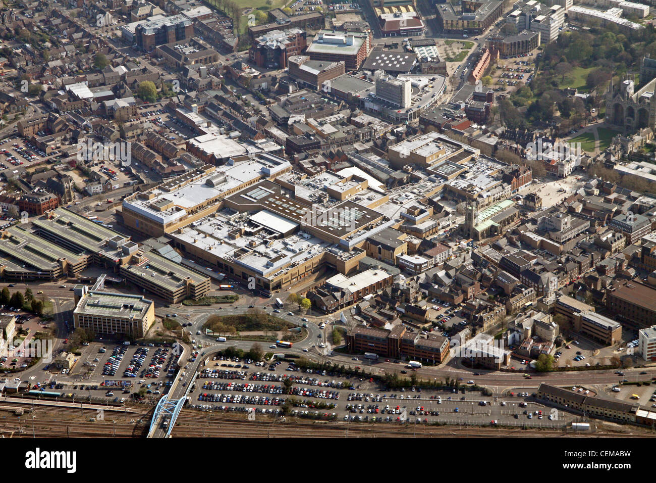 Luftbild des Stadtzentrums von Peterborough Stockfoto