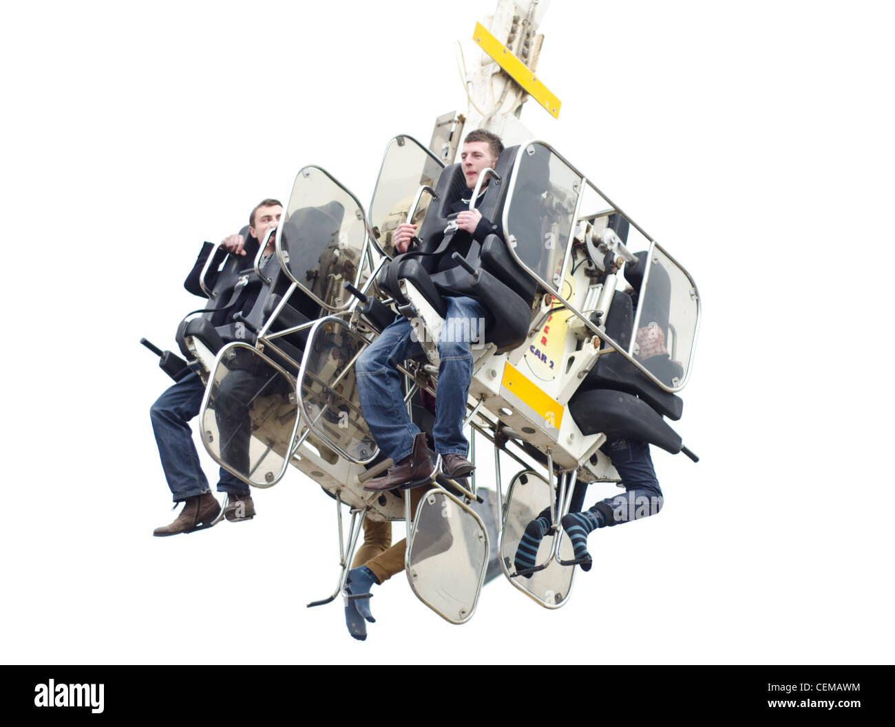 Menschen Reiten auf der Super Booster messe Fahrt in Großbritannien. Stockfoto