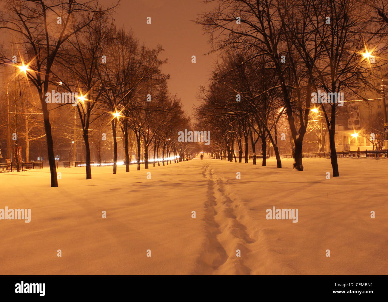Stadt Winter nachts Stockfoto